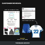 Screenshot showcasing positive customer reviews alongside TheBrandArchive’s TikTok page with over 20,000 followers, highlighting brand credibility and social proof.