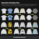 Showcase of multiple design examples created using the 400+ vector mockups from the Ultimate Clothing Brand Bundle, highlighting creative flexibility and endless possibilities.