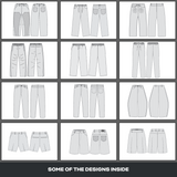 Preview of editable bottom mockups from the Ultimate Clothing Brand Bundle, featuring clean vector designs for shorts and jeans.
