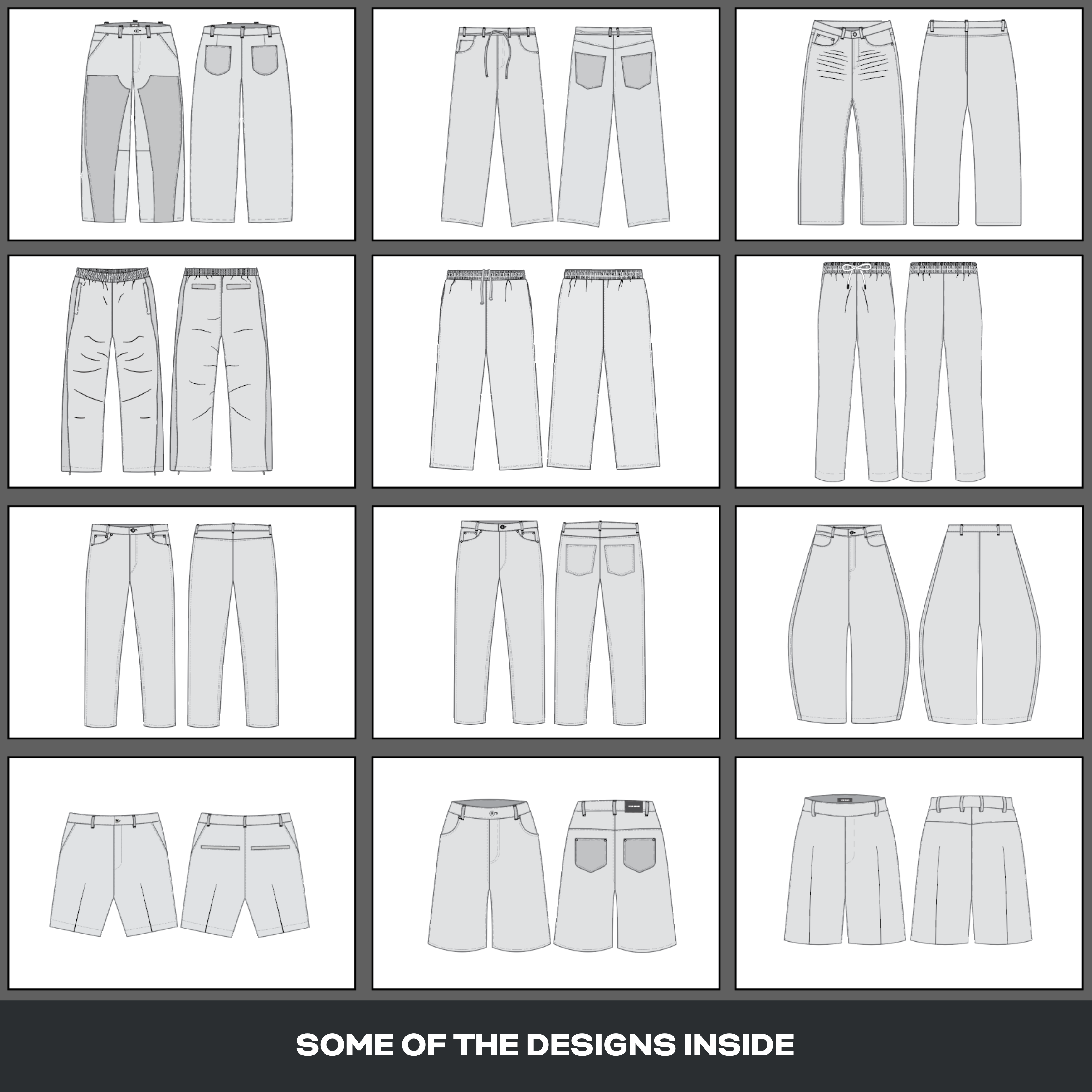 Preview of editable bottom mockups from the Ultimate Clothing Brand Bundle, featuring clean vector designs for shorts and jeans.