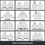Preview of editable hoodie mockups from the Ultimate Clothing Brand Bundle, featuring clean vector designs for hoodies and zip-up hoodies.