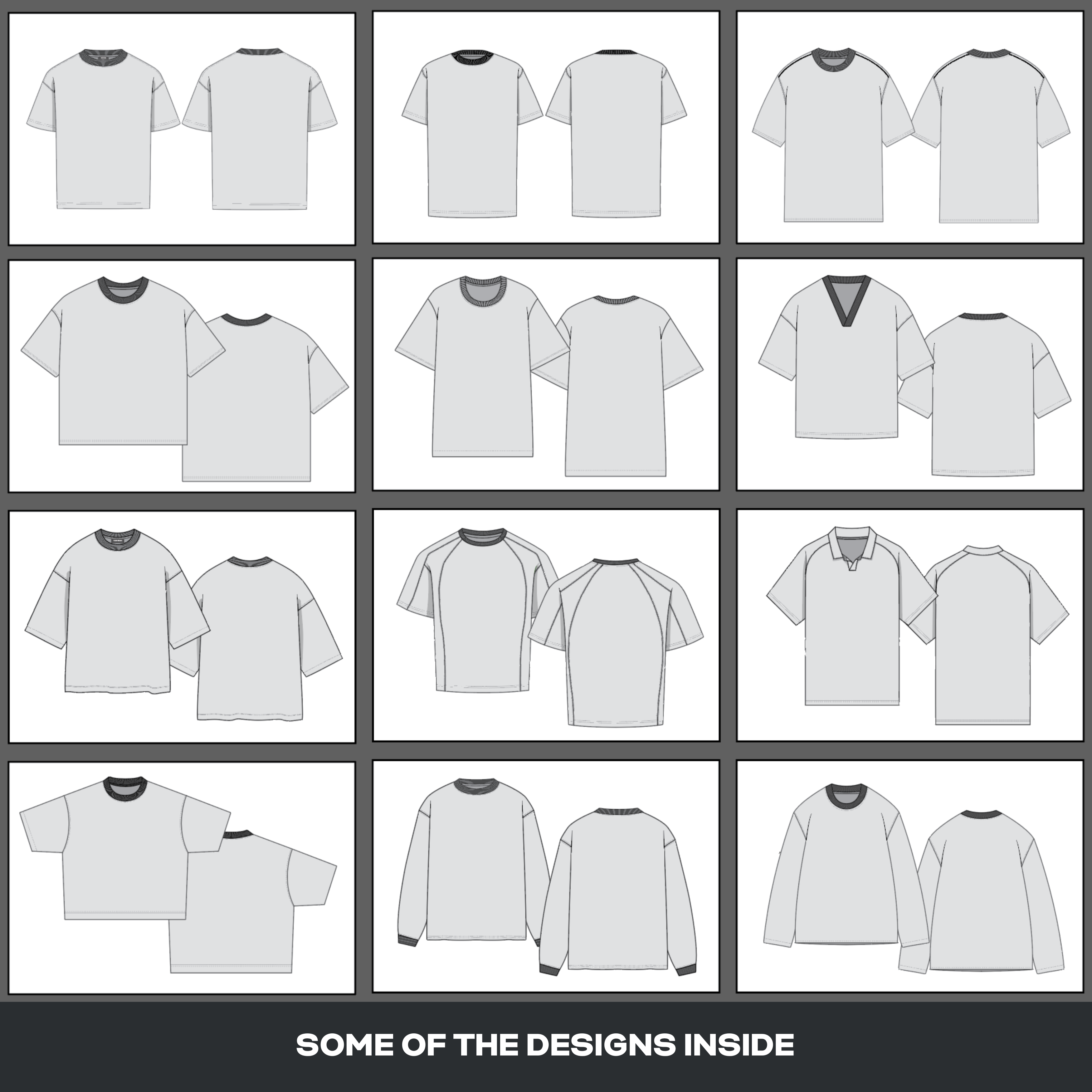 Preview of editable shirt mockups from the Ultimate Clothing Brand Bundle, featuring clean vector designs for t-shirts and long-sleeves.
