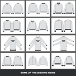 Preview of editable sweater mockups from the Ultimate Clothing Brand Bundle, featuring clean vector designs for hoodies and crewnecks.