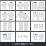 Preview of editable womenswear mockups from the Ultimate Clothing Brand Bundle, featuring clean vector designs for tops and shirts.