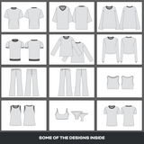 Preview of editable womenswear mockups from the Ultimate Clothing Brand Bundle, featuring clean vector designs for tops and shirts.