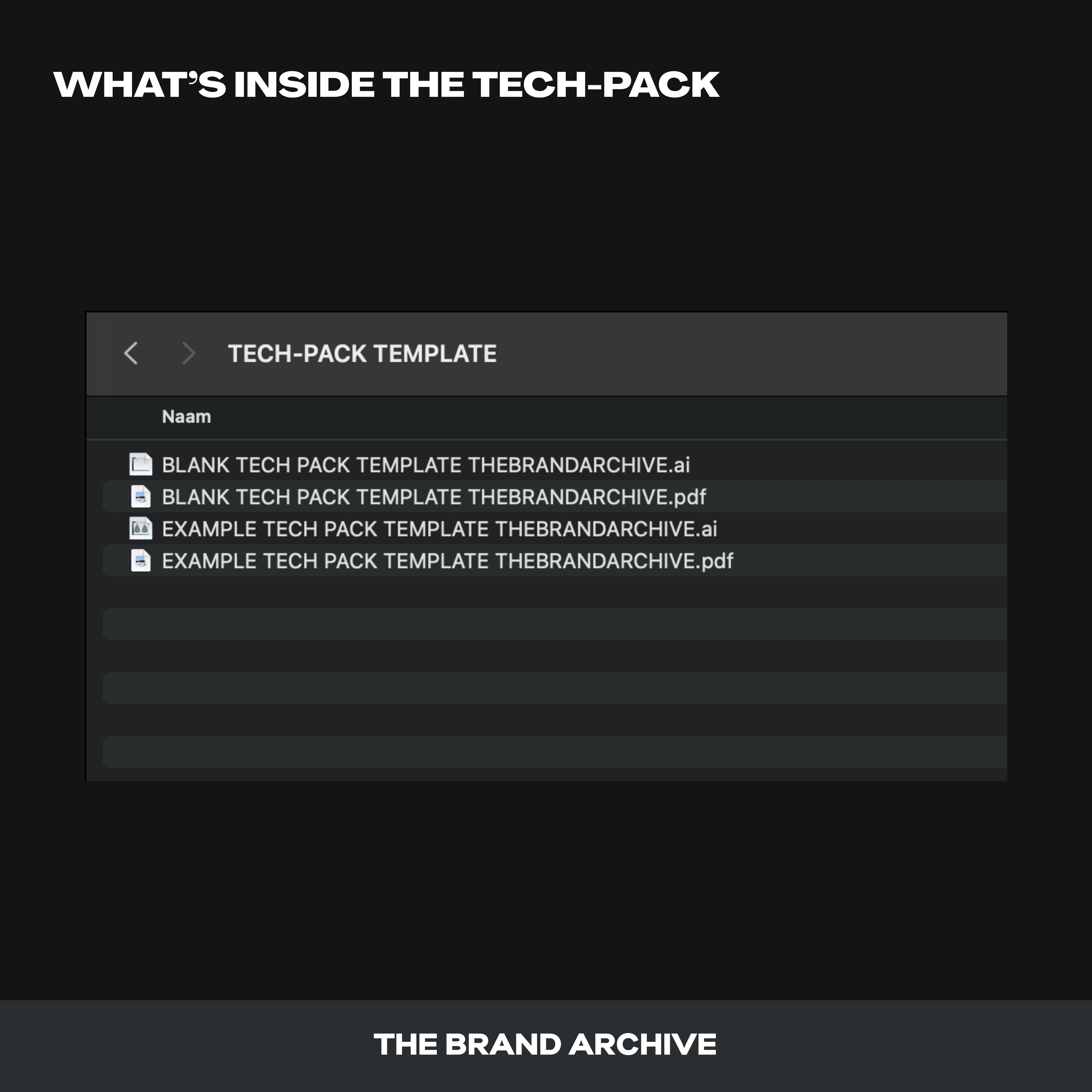 Preview of what’s inside the fashion tech pack, highlighting essential sections such as garment specs, fabric sourcing, technical drawings, and production guidelines for a clothing brand.