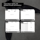 Full view of the editable tech pack template included in the Ultimate Clothing Brand Bundle, designed for clear communication with manufacturers and production teams.