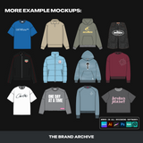 Preview of custom designs made with the vector mockups, demonstrating how different styles—from streetwear to minimalist—can be easily created.