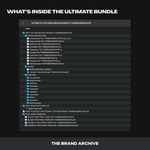 Preview of the Ultimate Clothing Brand Bundle folder showing all included files such as vector mockups, manufacturer list, branding tools, eBooks, and templates.