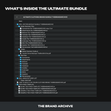 Preview of the Ultimate Clothing Brand Bundle folder showing all included files such as vector mockups, manufacturer list, branding tools, eBooks, and templates.